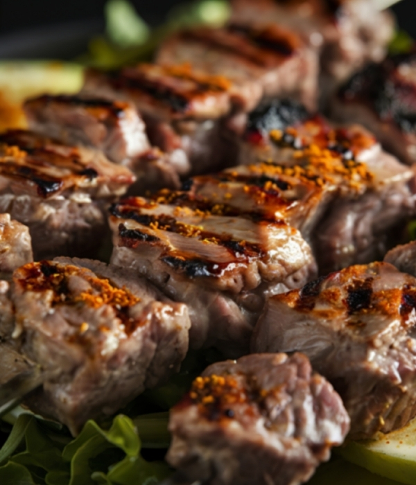 Lamm Kebab vom Grill mit Gemüse